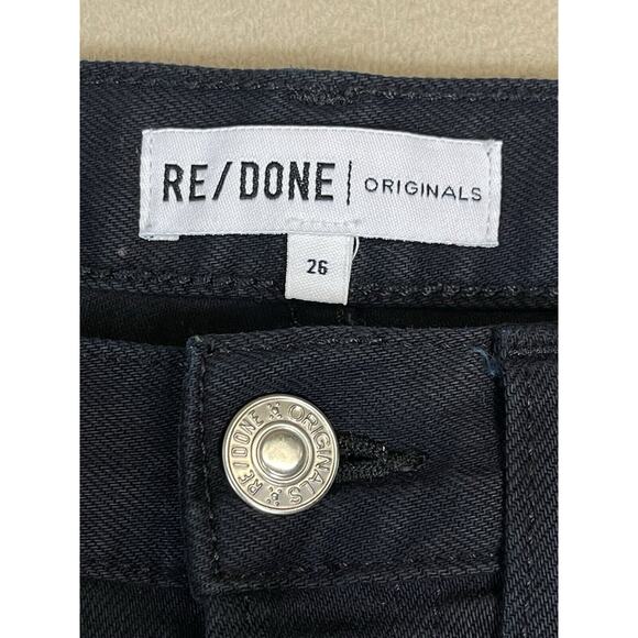 RE/DONE Originals Jeans Womens 26 Black High Rise Ankle Crop Raw Hem Button Fly - Picture 4 of 14